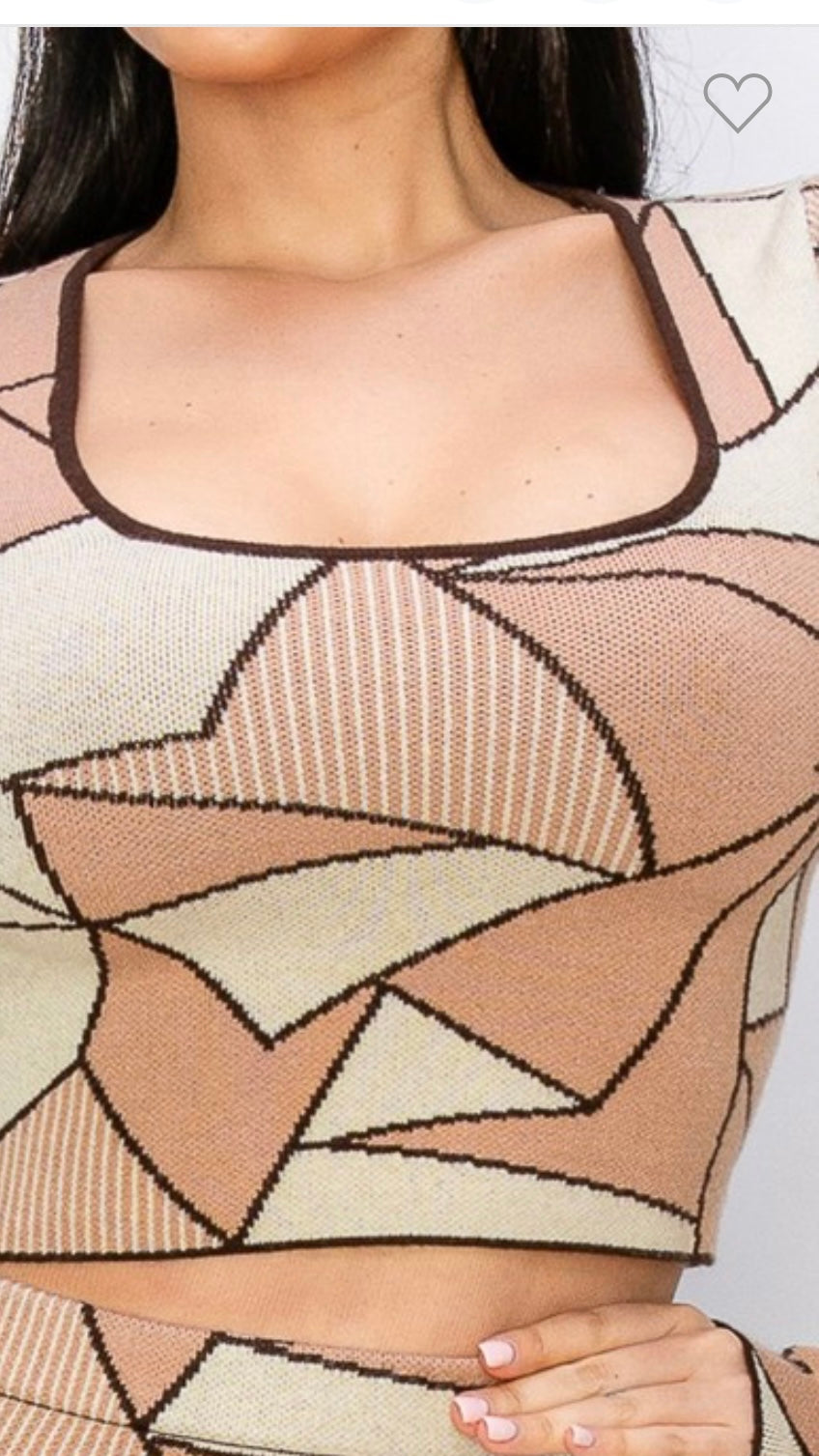 Geometric Sweater Skirt Set